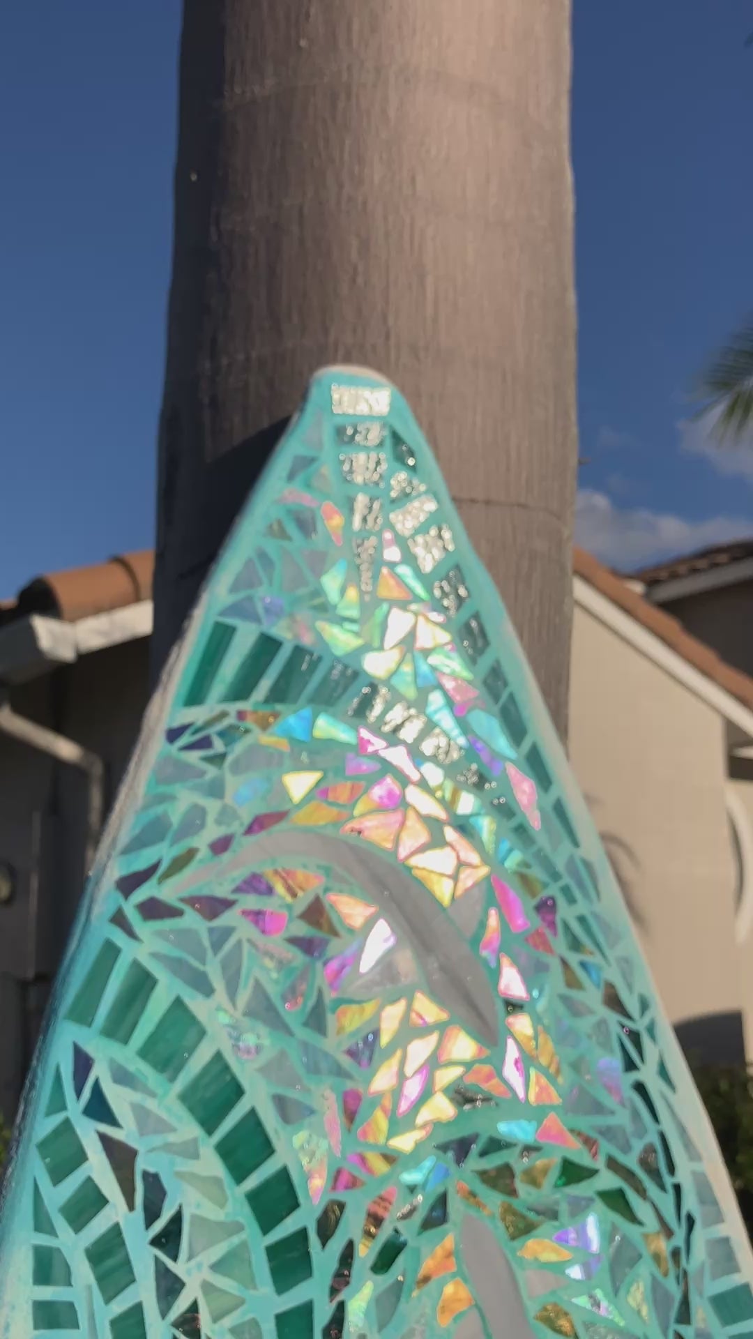 Sharks in the Blue Custom Stained Glass Mosaic Surfboard